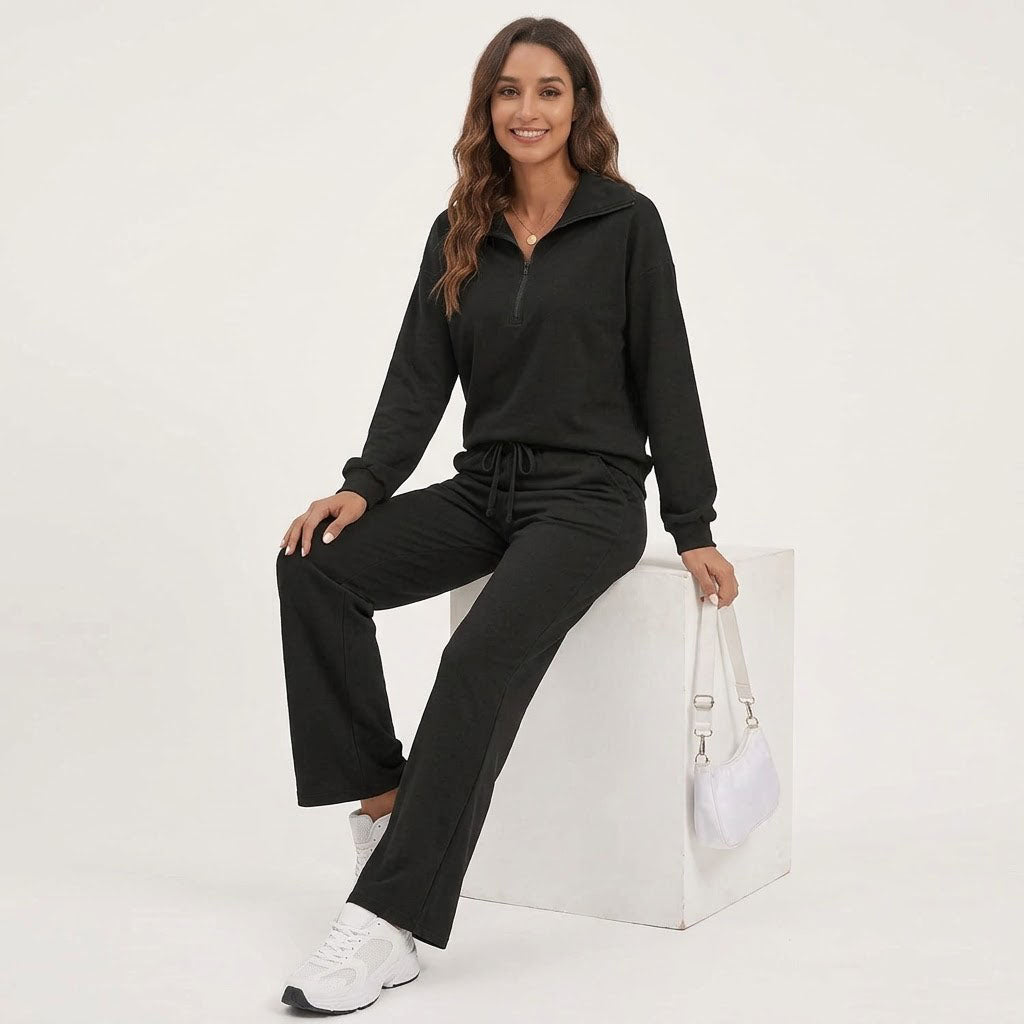Women's 2 Piece Lounge Sets, Half Zip Sweatshirt and Wide Leg Pants with Pockets, Comfy Fall Sweatsuit Airport Travel Outfits