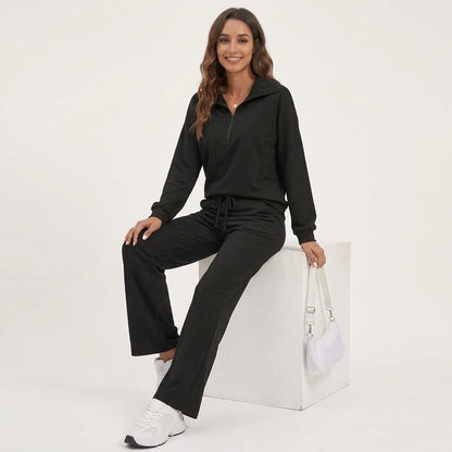 Women's 2 Piece Lounge Sets, Half Zip Sweatshirt and Wide Leg Pants with Pockets, Comfy Fall Sweatsuit Airport Travel Outfits