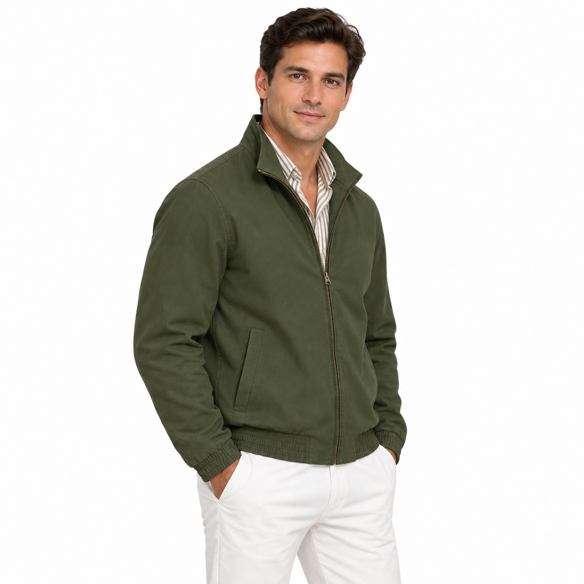 Men's Lightweight Bomber Jacket, Stand Collar Full Zip Casual Windbreaker Coat with Pockets, Spring Fall Utility Outerwear