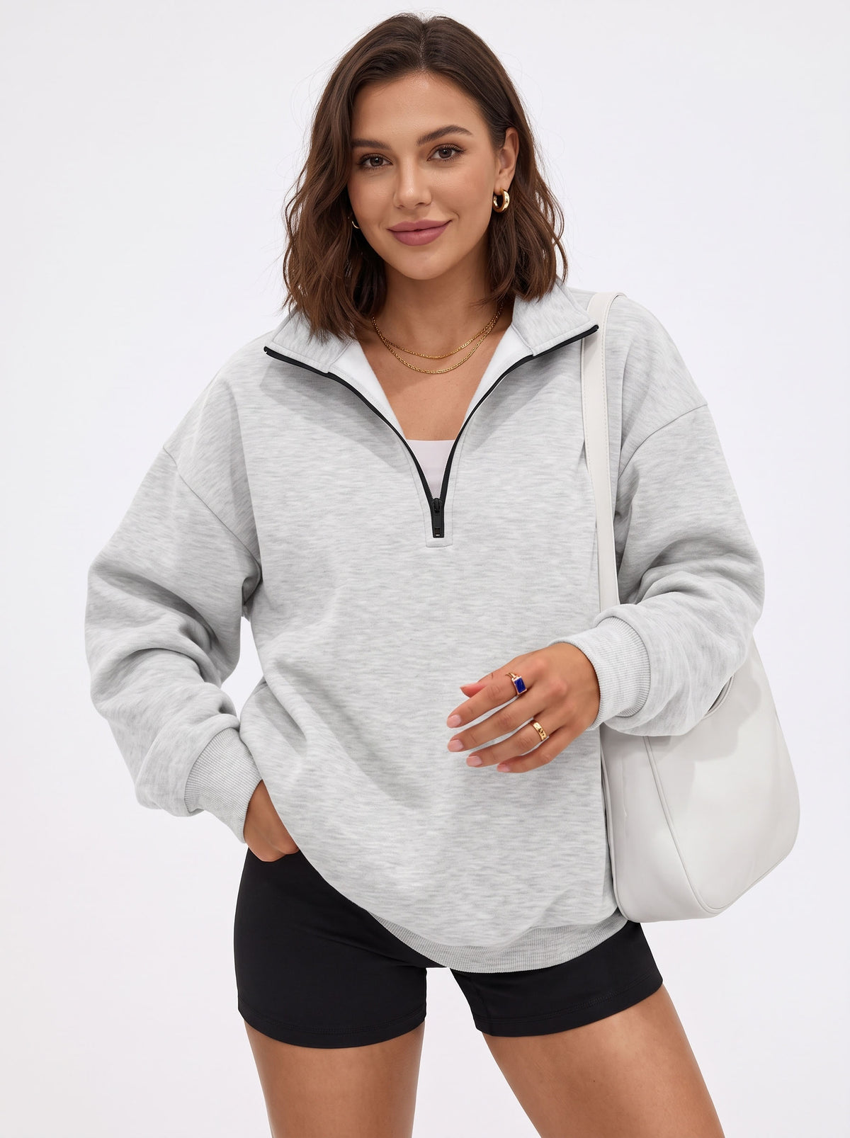 Women's Oversized Half Zip Sweatshirt, Fleece Quarter Zip Pullover, Soft Cozy Fall Winter Sweaters Mock Neck Outfits