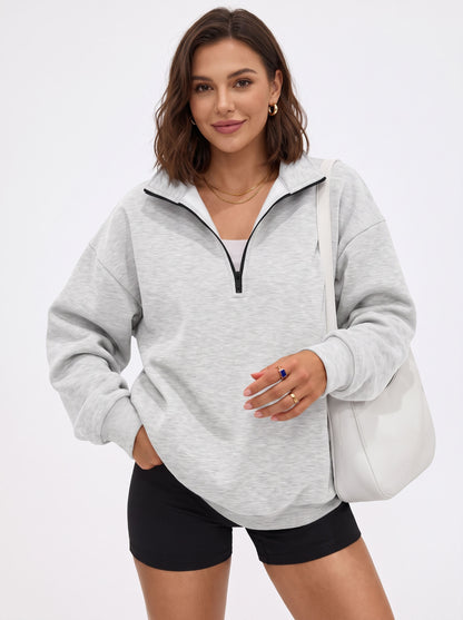 Women's Oversized Half Zip Sweatshirt, Fleece Quarter Zip Pullover, Soft Cozy Fall Winter Sweaters Mock Neck Outfits