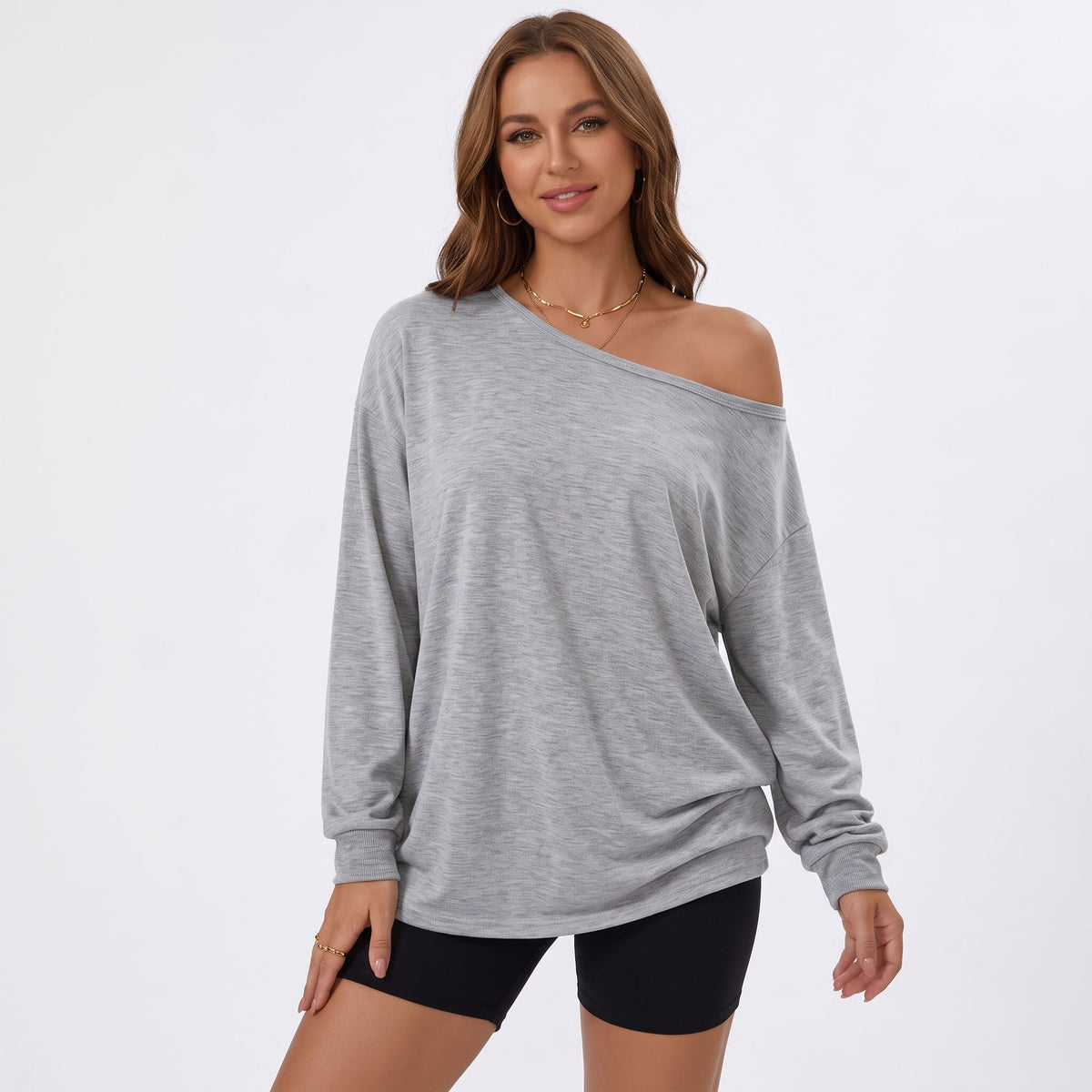 Women's Off The Shoulder Oversized Tops, Long Sleeve Asymmetrical T-Shirts, Casual One Shoulder Fall Going Out Fashion Clothes