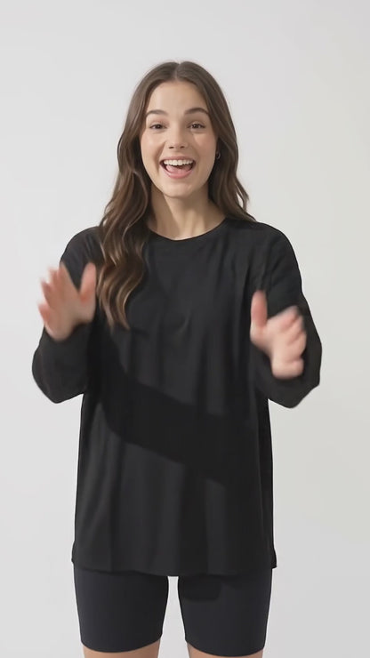 Women's Oversized Long Sleeve Shirts, Crewneck Fall Tops, Casual Loose Fit Workout Athletic Gym T-Shirts, Basic Clothes