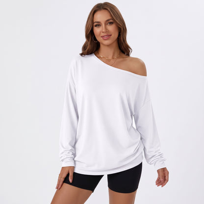 Women's Off The Shoulder Oversized Tops, Long Sleeve Asymmetrical T-Shirts, Casual One Shoulder Fall Going Out Fashion Clothes